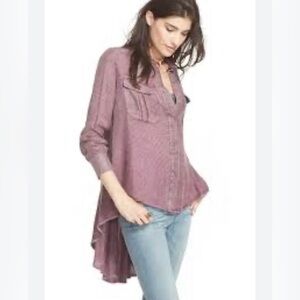 Free People "One Of The Guys" Waffle Knit Button Up Top Large Casual Relax Fit